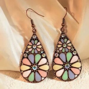 Floral Teardrop Earrings with Multicolor Enamel